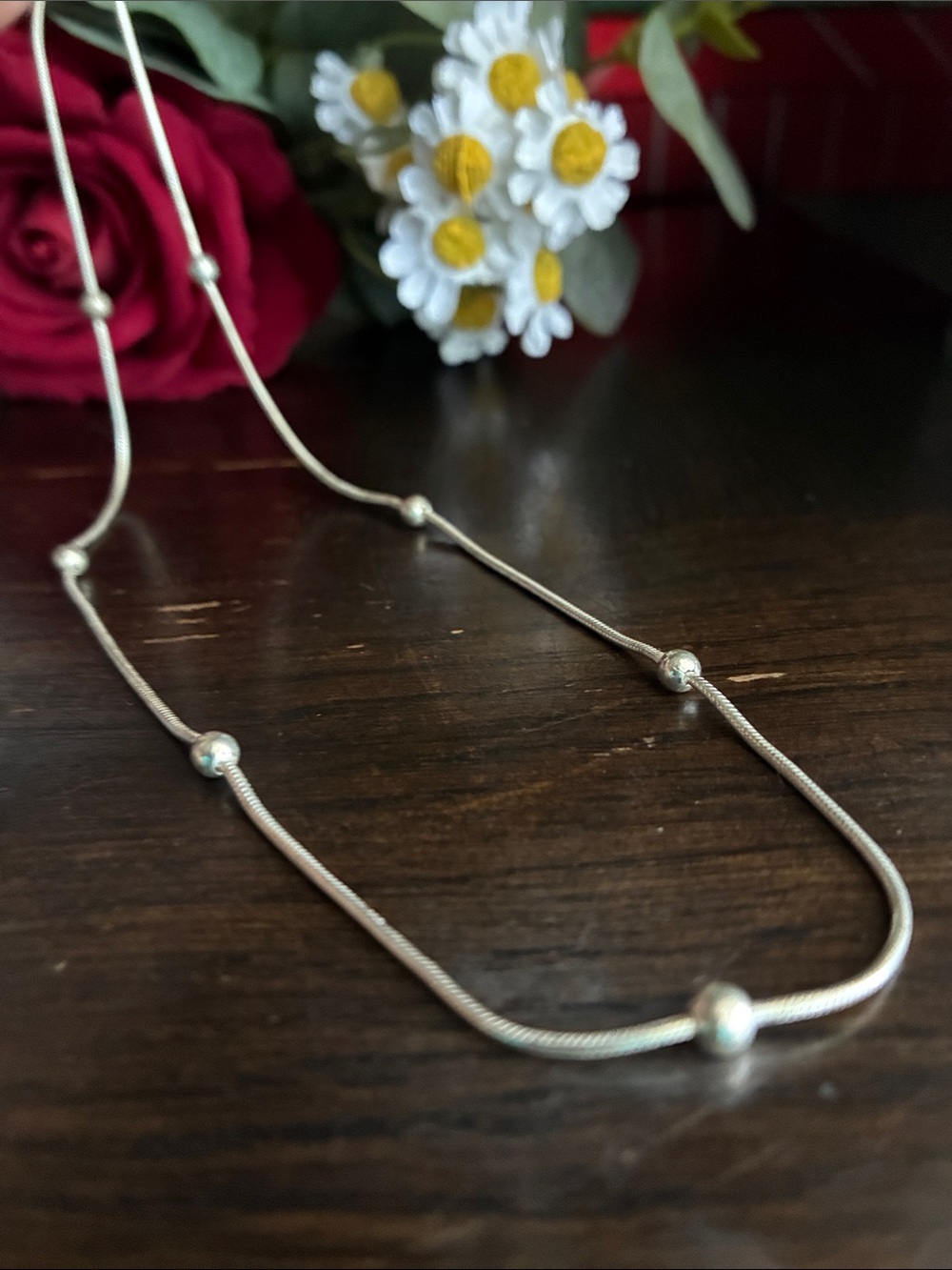 925 Sterling Bead Snake Chain Necklace in Silver 15” - Picture 5 of 6
